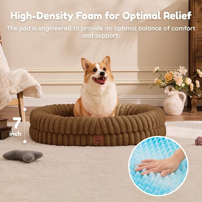 ChiXnuggle Orthopedic Dog Bed, Washable Cover, Faux Fur Bolster Pet Couch | waterproof,egg crate foam,non-slip bottom,for large dogs,brown,35*28*7,dog sofa - Image 5