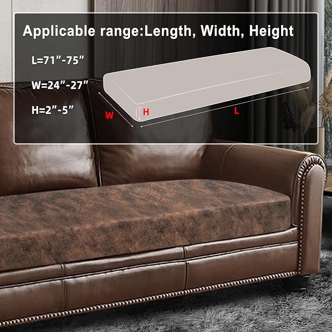 ANARACHON Leather Look Couch Cushion Covers Sofa Seat Slipcovers Sets Couches Furniture Protector for Sectional Armchair Loveseat Pets Kids Stretch Spandex Fabric (1 Cushion Sofa, Dark Brown) - Image 3