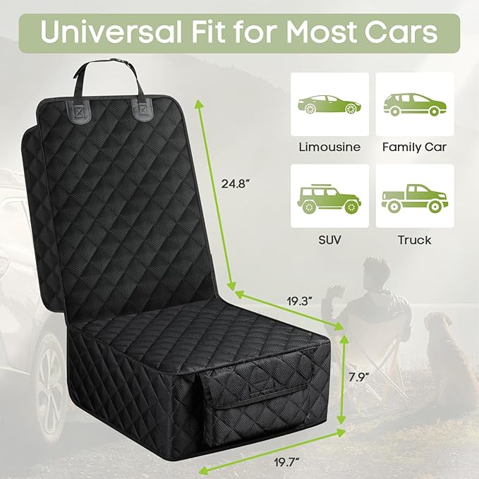 2 Pack Dog Car Seat Cover for Front Seat, Pet Car Seat Protector | Waterproof Scratchproof Non-Slip Captain Chair Cover, Full Protection with Side Flaps, Large Pocket, Fits Cars/Trucks/SUVs - Image 2