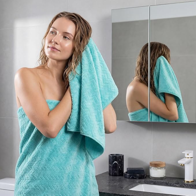 SmoothNovelty 16 Pack Microfiber Bath Towels Bulk 27'' x 60'' Oversized Size Bath Towel Highly Absorbent Extra Large Soft Drying for Beach Shower Summer Salon Sport Gym Party (Wheat,Light Blue) - Image 5