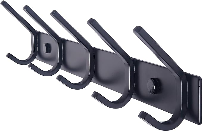 WEBI Coat Rack Wall Mounted,5 Coat Hooks for Hanging Coats,Heavy Duty Metal Double Hook Rack Hook Rail Wall Coat Rack with Hooks Coat Hanger Wall Mount for Clothes Entryway Jacket,Black by WEBI