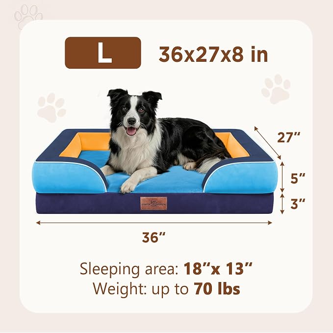 Comfort Expression Orthopedic Dog Beds for Large Sized Dog with Bolster | Waterproof Dog Couch Bed with Washable Cover & Non-Slip Bottom, Supportive Egg Crate Foam Large Pet Bed, 36x27 Inch - Image 8