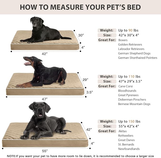 WNPETHOME Orthopedic XXL Dog Beds for Large Senior Dog Bed Comfy Sleeping | XXL Washable Waterproof Dogs Bed with Removable Cover, Multi-Needle Quilting Dogs Crate Bed for Relax , Brown 55x42 Inch - Image 5