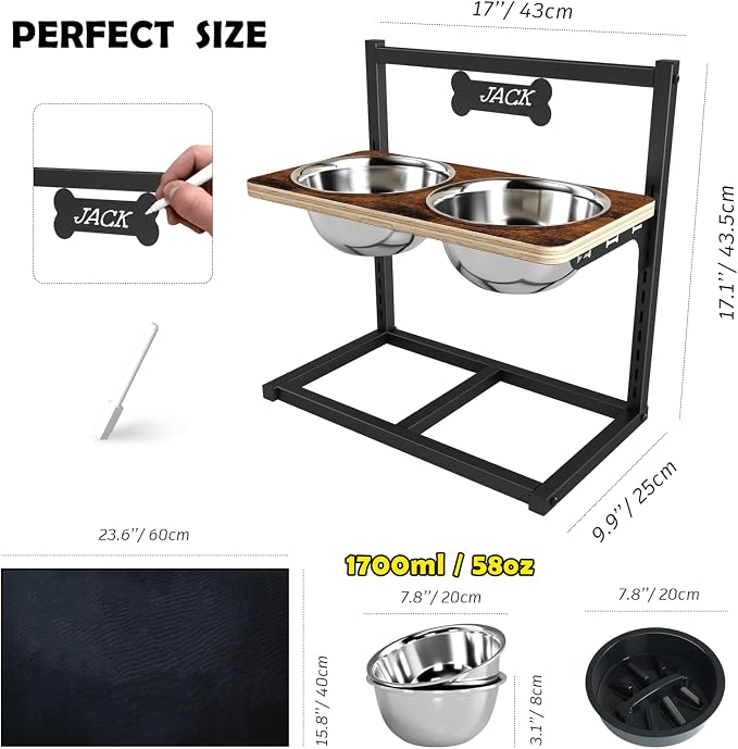 ADENGL Elevated Dog Bowls with Slow Feeder - 9 Heights Adjustable Raised Dog Bowl Stand with Two 1.7L Stainless Steel Dog Food Bowls & Slow Feeder and a Nonslip Pad, Perfect for Medium Large Breed - Image 3