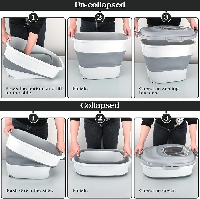 TIOVERY Dog Food Storage Container, Airtight Collapsible 13lb to 30lb Pet Food Container with Flip Top, Rolling Wheel, Scoop and 3L small container for Dog Cat Food and Dry Food of Rice, Flour - Image 4