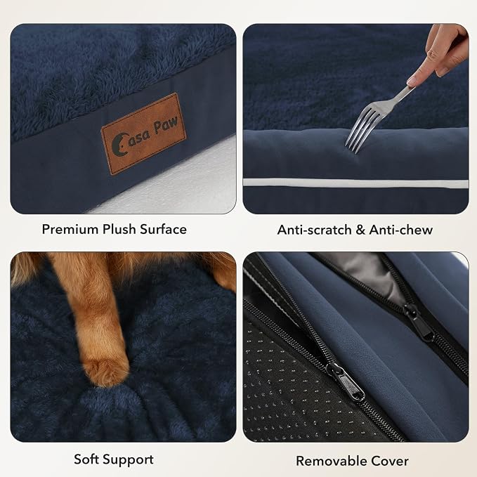 Orthopedic Dog Bed for Extra Large Dogs, 45x35in, Navy Blue | Orthopedic Foam Relieves Joint Pressure, Bolsters Supports Head And Neck, Washable Cover, Non-Slip Bottom - Image 6