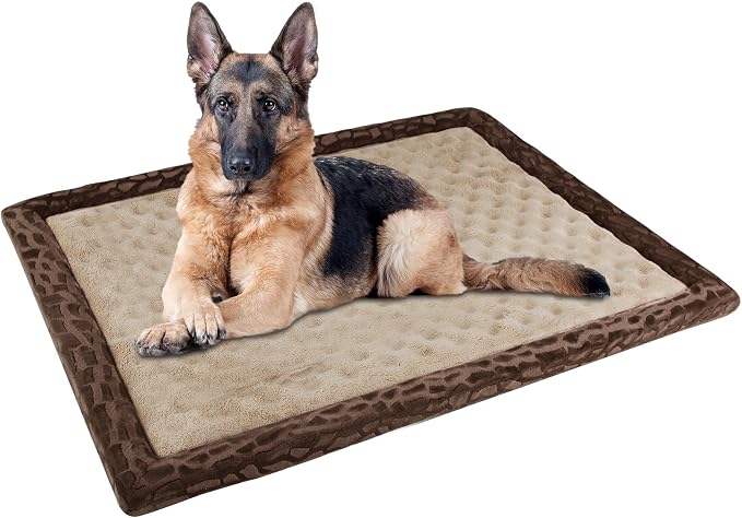 XL Dog Crate Pad 42x28 inch Memory Foam Large Dog Kennel Bed Soft Flannel Washable Anti Slip Puppy Sleeping Mat,Brown by PAGGEDHOME