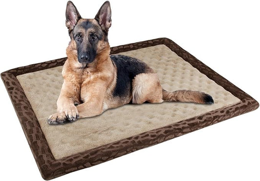 XL Dog Crate Pad 42x28 inch Memory Foam Large Dog Kennel Bed Soft Flannel Washable Anti Slip Puppy Sleeping Mat,Brown by PAGGEDHOME