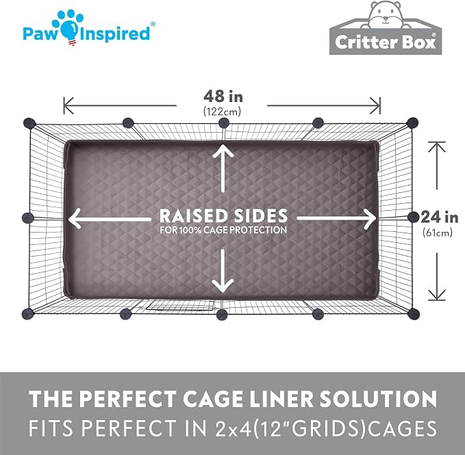 Paw Inspired Critter Box Cage Liner, Raised Sides, C&C 2x4 (12 Inch Grids) | Washable Fleece Bedding for Guinea Pigs Rabbits, Hamsters, Small Animals, Edge Protected Pee Pads - Image 5