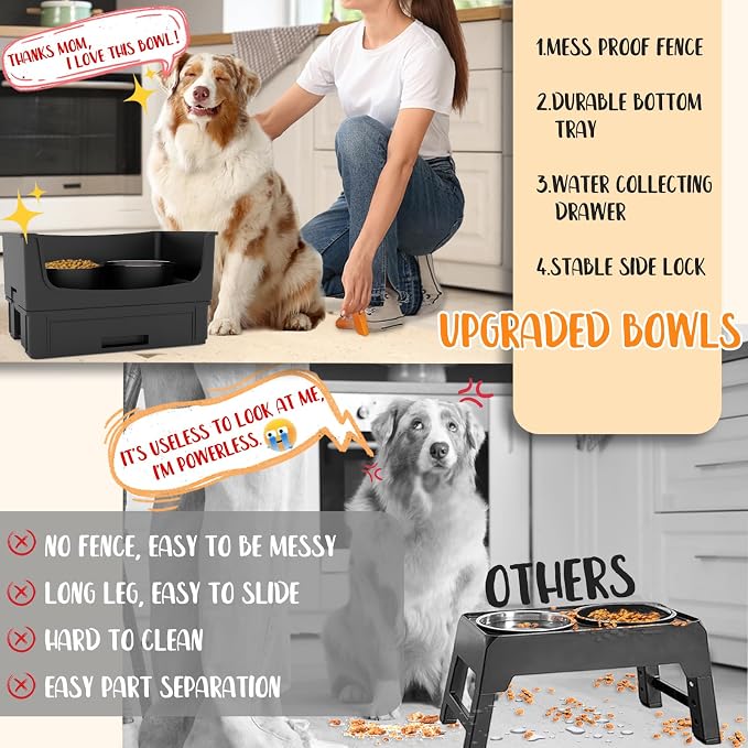 Mess Proof Raised Dog Bowls,Elevated Dog Bowl Stand Set 2 Stainless Steel Food Bowls,Splash Water Collection Non-Slip Medium Sized Feeding Table - Image 5