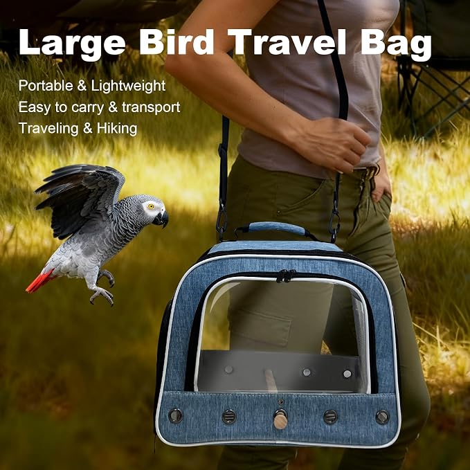 halinfer Bird Travel Carrier Cage for Large Size Parrot, Portable Bag with Metal Tray and Grate to Carry and Transport Medium and Large Birds Like African Grey, Long Tail Cockatiel and Parrot - Image 6