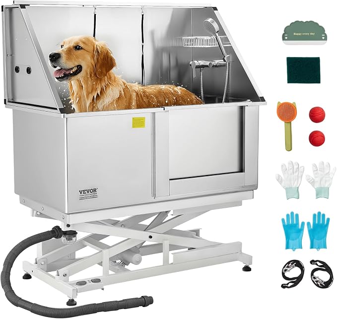 VEVOR Electric Lift Dog Washing Station, 50 inch Professional Stainless Steel Pet Grooming Tub w/PE Water Filter Board, Faucet & Showerhead Dog Bathtub Washing Sink for Multiple Pets (Right Door) by VEVOR