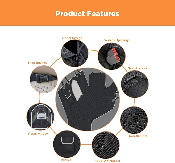 PetsN'all Durable Dog Car Seat Cover to Protect from Scratches, Dirt, Hair and Other Messes, Easy to Clean, 100% Waterproof, Washable, Nonslip, with Mesh Window for Cars Trucks and SUVs Black - Image 2