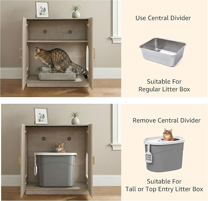 unipaws Tall Cat Litter Box Enclosure for Tall or Top Entry Litter Box | Hidden Litter Box Cover with Shelves, Kitty Enclosed Litter Box Cabinet, Cat Box Furniture - Image 5