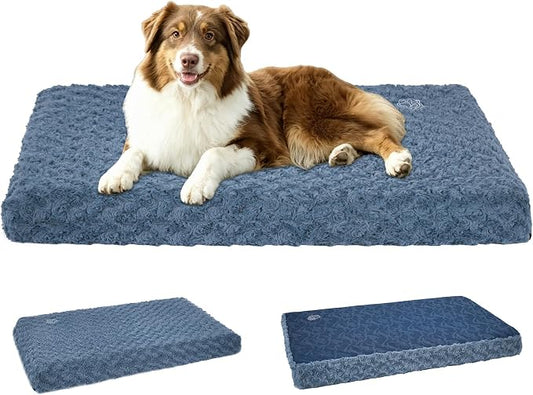 EMPSIGN Dog Bed Mat Crate Pad Mattress, Ultra Soft Pet Kennel, Navy, Large | Reversible(Cool & Warm), Waterproof Linings, Removable Machine Washable Cover, for 36" Dog Crate, Soft Rose Plush/Canvas by EMPSIGN