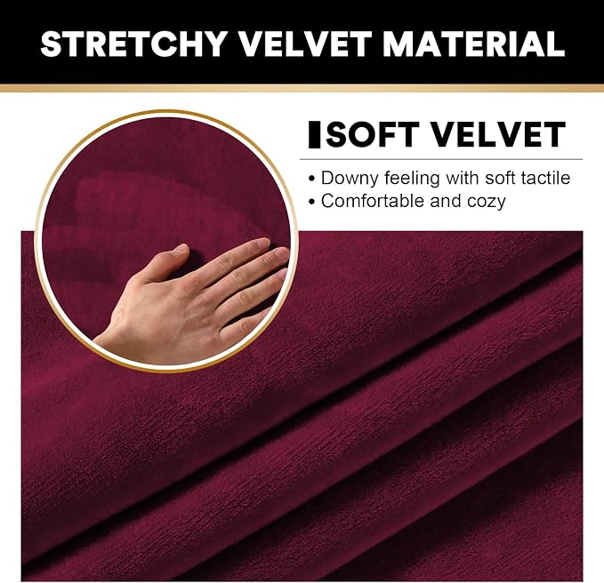 PrinceDeco Couch Cover Velvet Plush Sofa Covers for 2 Cushion Couch Width Up to 90 Inch Washable Furniture Protector Pet Friendly No Slip Sofa Slipcover(Medium-Large, Burgundy) - Image 4