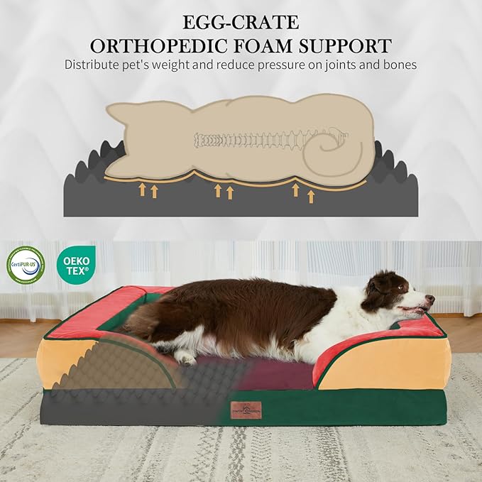 Comfort Expression Orthopedic Dog Bed for Extra Large Dogs with Bolster | Waterproof Dog Couch Bed with Washable Cover & Non-Slip Bottom, Supportive Egg Crate Foam XL Pet Bed, 42x30 Inch - Image 3