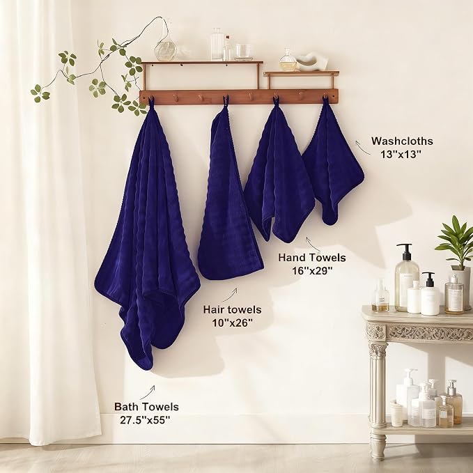 COZYART Lint Free 8Pcs Bathroom Towels Set Ultra Soft Microfiber Navy Blue | Cloud-soft, Ultra fluffy, Thick, Highly Absorbent, Quick Dry, Lint-Free Towels - Image 3