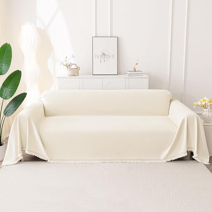 Smiry Couch Cover for Dogs, Chenille Sofa Covers for 3 Cushion Couch | Washable Soft Sofa Slipcover for Pets, Thick Sectional Furniture Protector with Tassels (Beige, 71x134 Inch) - Image 10