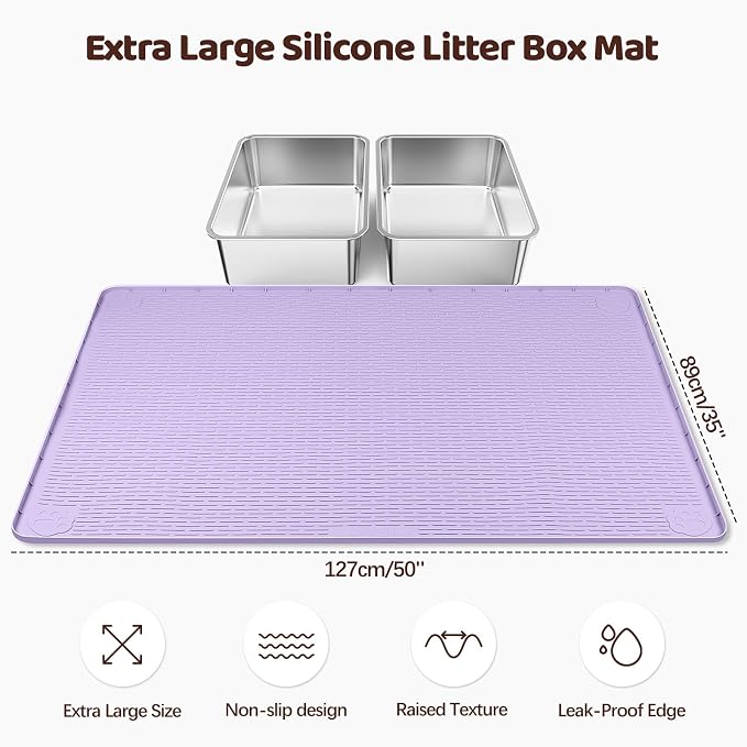 Silicone Cat Litter Mat for Litter Box 50”x35” Large Cat Mat, Purple | Waterproof, Non-Slip, Leak-Proof Rug Mat with Lip, Easy to Clean, Extra Large Litter Catcher Mat for Floor - Image 2