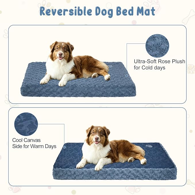 EMPSIGN Dog Bed Mat Crate Pad Mattress, Ultra Soft Pet Kennel, Navy, Large | Reversible(Cool & Warm), Waterproof Linings, Removable Machine Washable Cover, for 36" Dog Crate, Soft Rose Plush/Canvas - Image 3