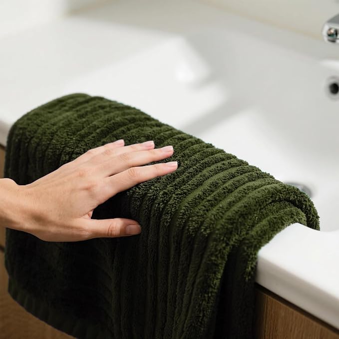 6 Piece Bath Towel Set, 30"x60" Towels, Olive Green | Microfiber,Quick dry, Highly Absorbent,shower towels for bathroom gym,2 large Bath towels,2 hand towels,2 washcloths - Image 4