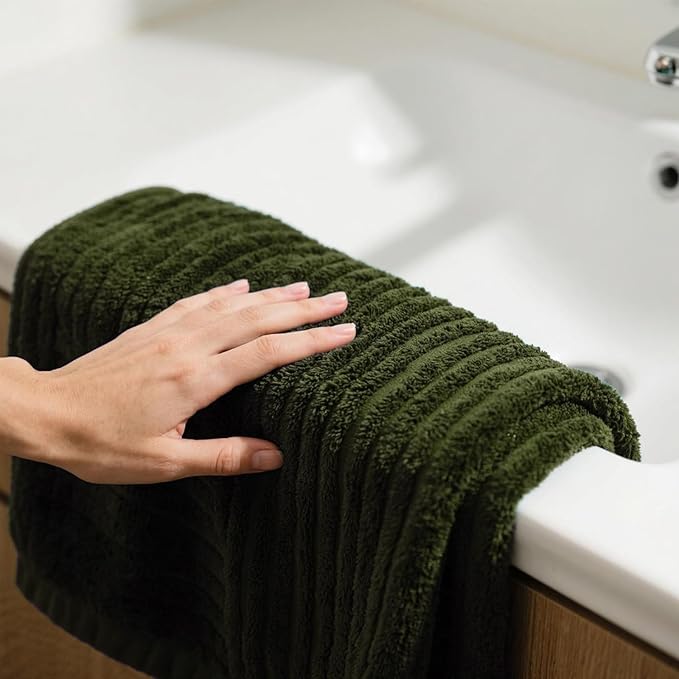 6 PC Bath Towel Set, 40"x80" Oversized Bath Sheets, Olive Green | Microfiber, Quick Dry, Highly Absorbent, Towels for Bathroom, 2 Extra Large Bath Towels, 2 Soft Hand Towels, 2 Washcloths - Image 6