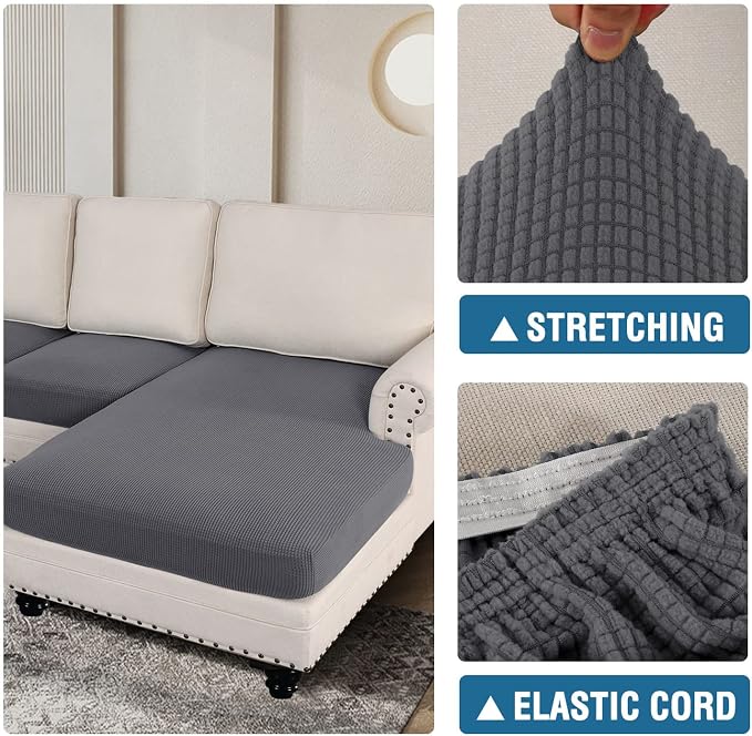 H.VERSAILTEX Sectional Couch Covers 4 Pieces Sofa Seat Cushion Covers L Shape Separate Cushion Couch Chaise Cover for Both Left/Right Sectional Couch (Seat Only: 1 Chaise + 3 Sofa, Grey) - Image 7