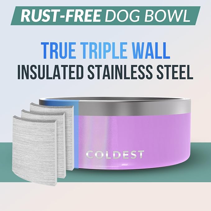 Coldest Dog Bowl - Anti Rust Metal, Non Slip, 3 Layers Insulated Stainless Steel Dog Bowls - Spill Proof & Heavy Duty - Water Bowl for Dogs, Cats, Dish Washer Safe (100 oz, Saturns Purple Glitter) - Image 3