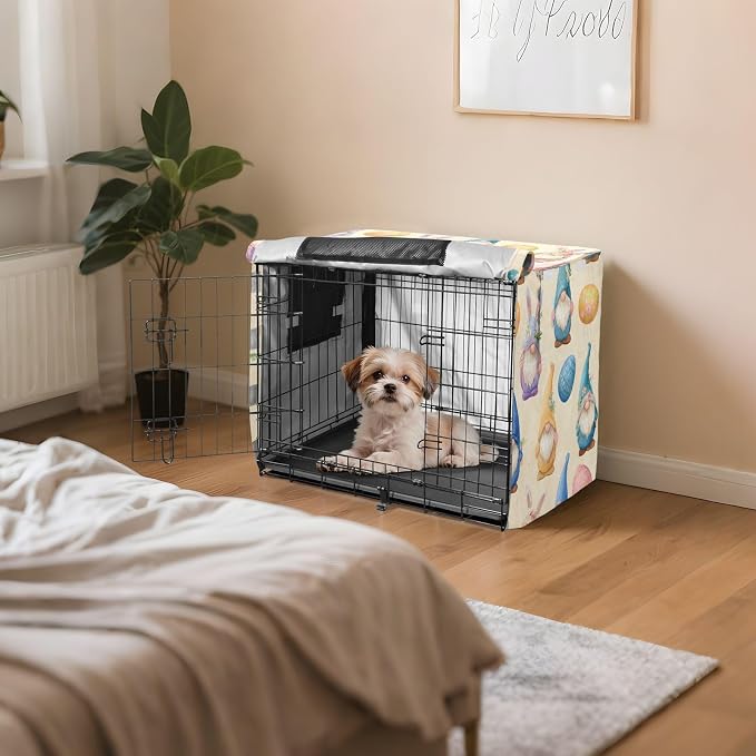 Dog Crate Cover Kennel Cover for Dog Cages Breathable for Wire Cage Indoor Outdoor Easter Gnomes Eggs Beige - Image 7