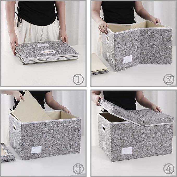 PRANDOM Jumbo Collapsible Storage Boxes with Lids Fabric Decorative Storage Bins Cubes Organizer Baskets with Cover Handles Divider for Bedroom Closet Living Room 23.2x15.7x11.8 Inch 3 Pack - Image 5