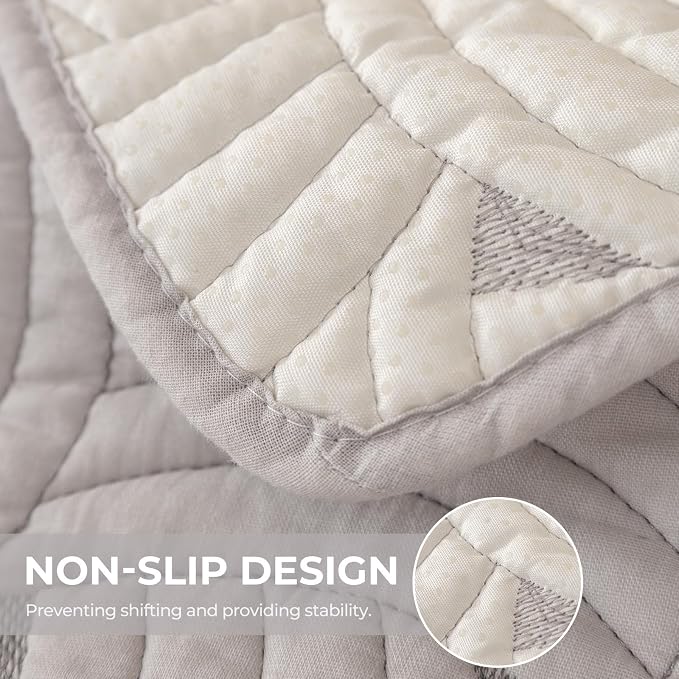 vctops Solid Color Cotton Quilted Sofa Couch Cover Weave Pattern Soft Sectional Couch Covers Embroidery Non-Slip Sofa Slipcover for Dogs, Children, Pets Furniture Protector (Light Grey,43"x70") - Image 3