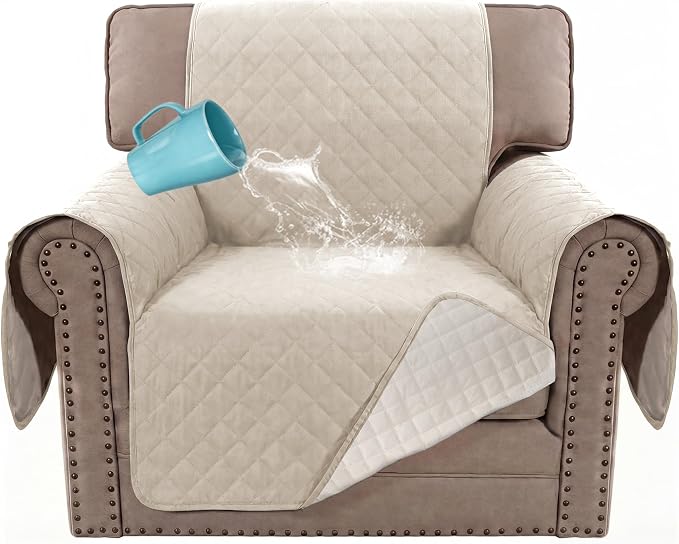 H.VERSAILTEX Chair Sofa Slipcover Sofa Cover 100% Waterproof Couch Cover Furniture Protector Cover with Elastic Straps for Pets Kids Children Dog Cat(Chair, Coconut Milk) by HVERSAILTEX