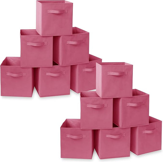 Casafield Set of 12 Collapsible Fabric Cube Storage Bins, Hot Pink - 11" Foldable Cloth Baskets for Shelves, Cubby Organizers & More by Casafield