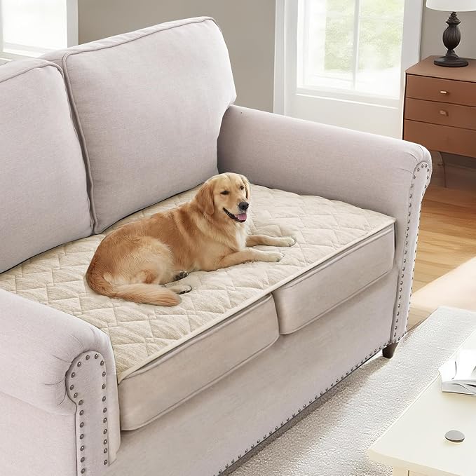 H.VERSAILTEX Couch Cover Chenille Pet Fuzzy Sofa Covers for 2 Cushion Couch Anti Slip Washable Sofa Slipcovers with Strap Soft Couch Protector Cover for Dogs Cats Kids(27.6" x 59", Ivory) by HVERSAILTEX