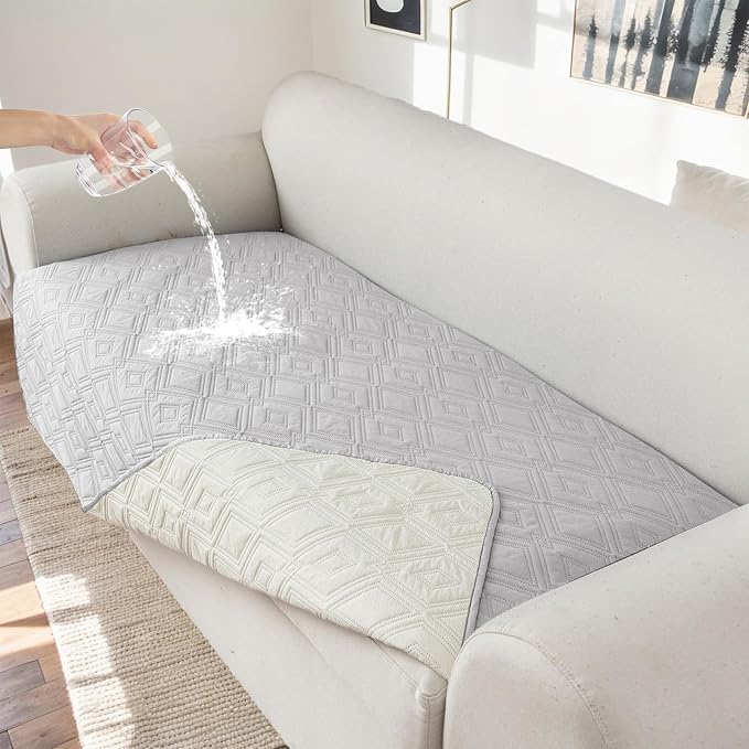Genina 100% Waterproof Couch Cover for 3 Cushion Couch Sofa Cover for Dogs, Anti-Slip Sofa Covers Washable Couch Covers for Sectional Sofa L Shape Couch Protector, 1 Piece (Off White, Sofa Large) by Genina