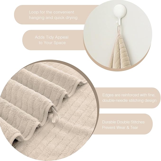 Hailea Hand Towels Set 16x31 Inches,Soft Microfibers Bathroom Towel Set 2 Pack,Highly Absorbent Quick Dry Luxury Towel Hotel Spa Gym Hand Towel Collection for Bathroom,Camel - Image 3