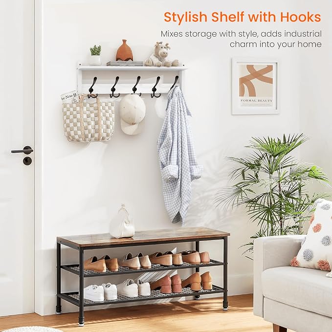 Homode Wall Shelf with Hooks, 24 Inch Coat Rack with Tri Hooks | Farmhouse Entryway Floating Coat Hanger with Storage for Bathroom, Entry Way, Mudroom, White - Image 6