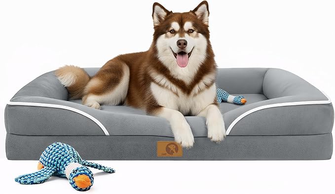 Homemate Dog Bed for Extra Large Dog: 48x35 in Orthopedic Large Dogs Bed XXL Outdoor Pet Cat Bed Sofa Supplies with Toy Dogs Crate Pad Couch with Removable Washable Cover & Non-Slip Botton Light Grey | Large Dogs Bed with Non-Slip Botton & Removable Wa... by Homemate