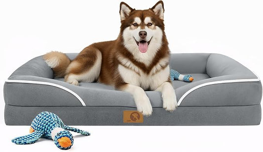 Homemate Dog Bed for Extra Large Dog: 48x35 in Orthopedic Large Dogs Bed XXL Outdoor Pet Cat Bed Sofa Supplies with Toy Dogs Crate Pad Couch with Removable Washable Cover & Non-Slip Botton Light Grey | Large Dogs Bed with Non-Slip Botton & Removable Wa... by Homemate