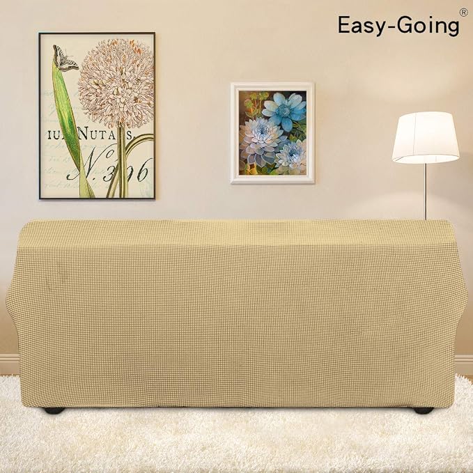 Easy-Going Stretch Couch Covers for Sofa Washable Large Beige | 1-Piece Sofa Covers for 3 Cushion Couch Furniture Protector Couch Slipcover Soft with Bottom for Kids Pets - Image 4