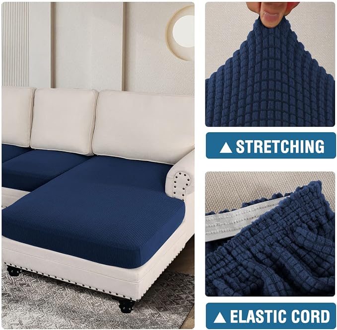 H.VERSAILTEX Sectional Couch Covers 3 Pieces Sofa Seat Cushion Covers L Shape Separate Cushion Couch Chaise Cover for Both Left/Right Sectional Couch (Seat Only: 1 Chaise + 2 Sofa, Navy) - Image 6