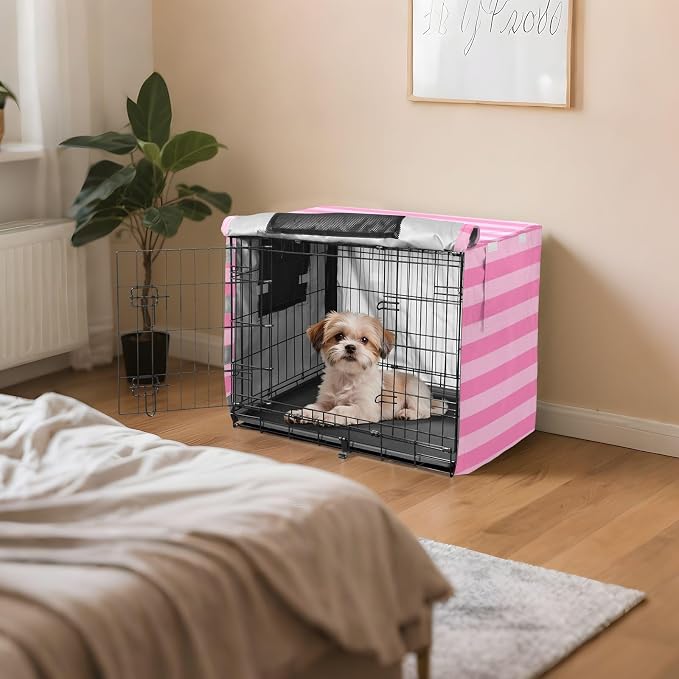 Dog Crate Cover Kennel Cover for Dog Cages Breathable for Wire Cage Indoor Outdoor Pink Stripes - Image 7