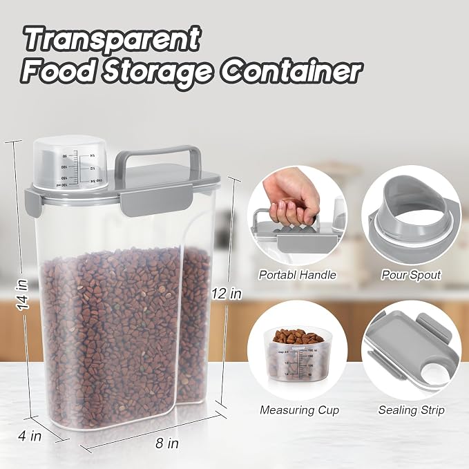 Dog Food Storage Container, Upgraded Large Nozzle BPA-free, 8-12 LBS Plastic Pet Food Storage Containers, With 4 Sealed Clasps, 1 Measuring Cup and Handle, Easy to Clean and Carry -2 Packs - Image 4