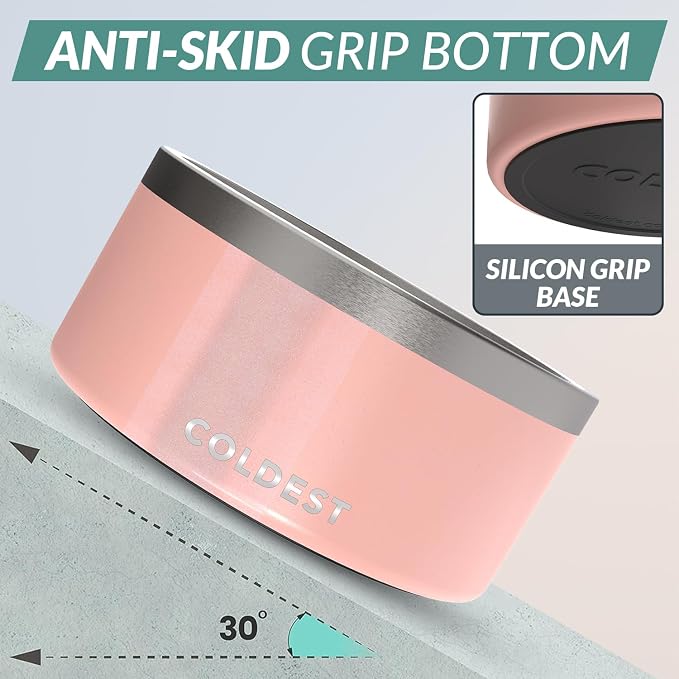 Coldest Dog Bowl - Anti Rust Metal, Non Slip, 3 Layers Insulated Stainless Steel Dog Bowls - Spill Proof & Heavy Duty - Water Bowl for Dogs, Cats, Dish Washer Safe (200 oz, Forever Pink Glitter) - Image 2