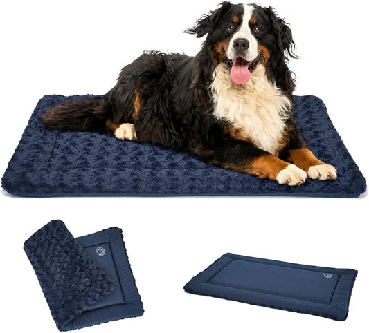 EMPSIGN Dog Crate Pad for 54"x37" Dog Crate, Plush/Canvas Navy | Reversible Kennel Mat (Cool & Warm), Machine Washable, Cozy Plush Sleeping Pad, All-Season Pet Bed by EMPSIGN