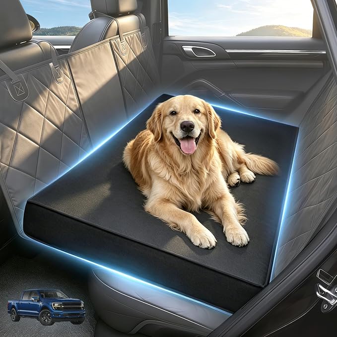 Backseat Dog Bed, Dog Bed for Car Back Seat, Fits Back Seat Extenders | 4" Orthopedic Egg Crate Foam, 600D Waterproof Oxford Fabric, Fits Large SUVs & Full-Size Trucks, Washable Cover by Btefd