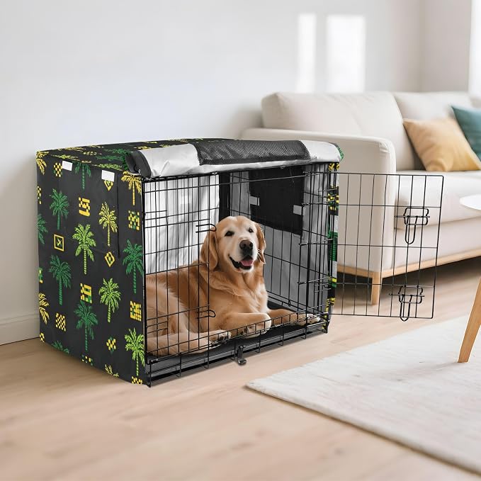 Dog Crate Cover Kennel Cover for Dog Cages Breathable for Wire Cage Indoor Outdoor Jamaican Tropical Tree Black - Image 6