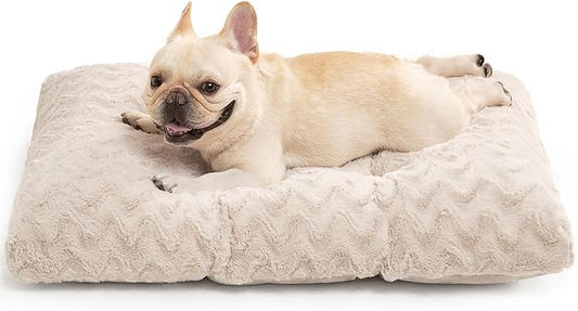 EHEYCIGA Washable Medium Dog Bed for Crate 29x21 Inch, Kennel Pad for Dogs Up to 35 lbs, Plush and Comfy Pet Sleeping Mat, Beige by EHEYCIGA