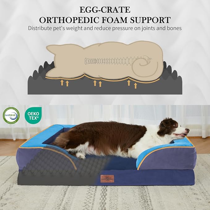 Comfort Expression Orthopedic Dog Bed for Extra Large Dogs with Bolster | Waterproof Dog Couch Bed with Washable Cover & Non-Slip Bottom, Supportive Egg Crate Foam XL Pet Bed, 42x30 Inch - Image 3
